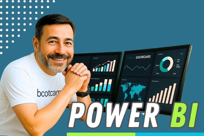 Persona sentada frente a un computador, para una clase online de power BI