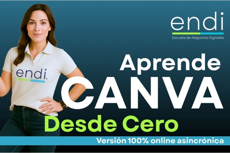 Mujer anunciando un curso online de canva