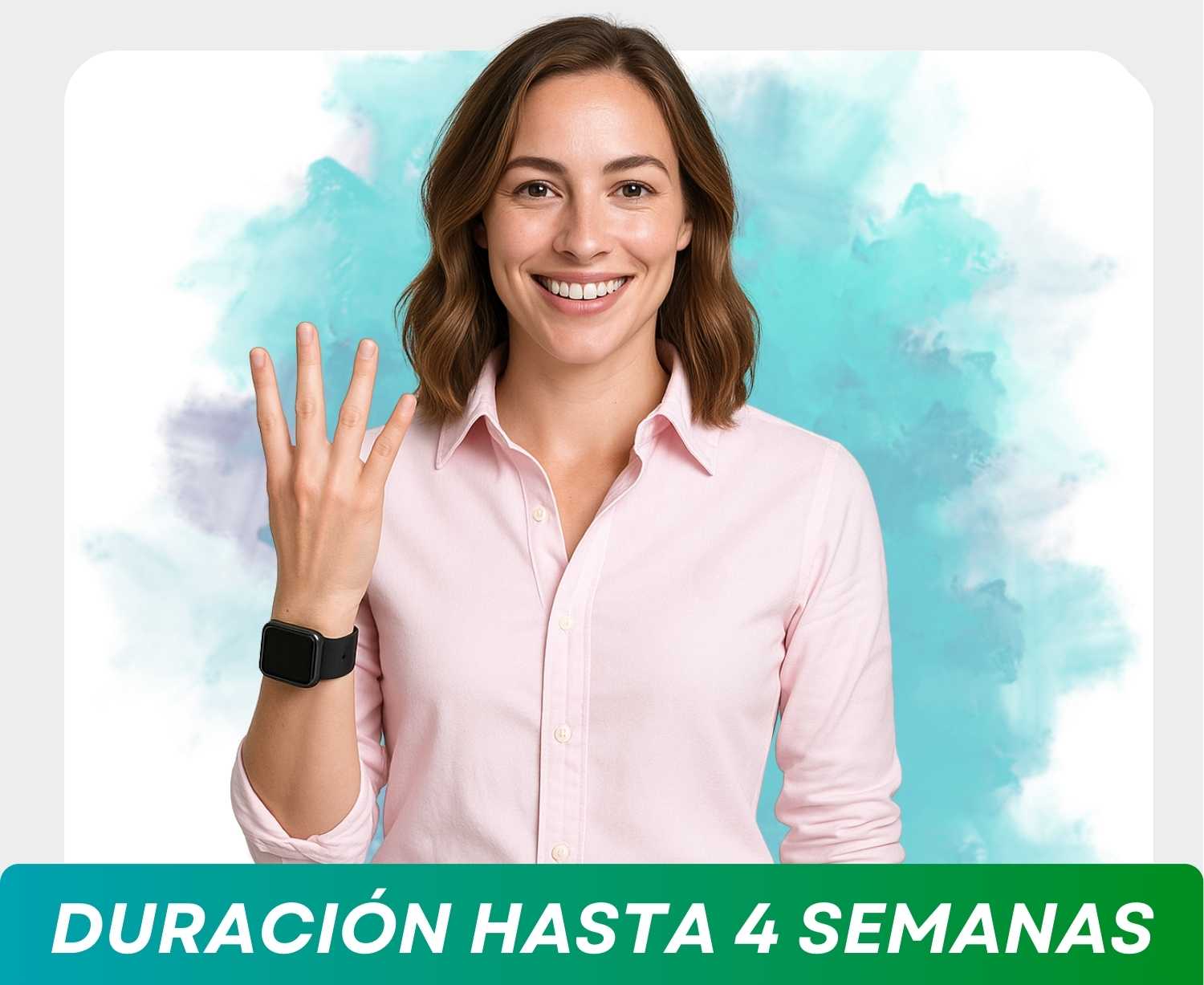 Ejecutiva con una blusa rosa y un reloj, promocionando Cursos online en vivo en Chile