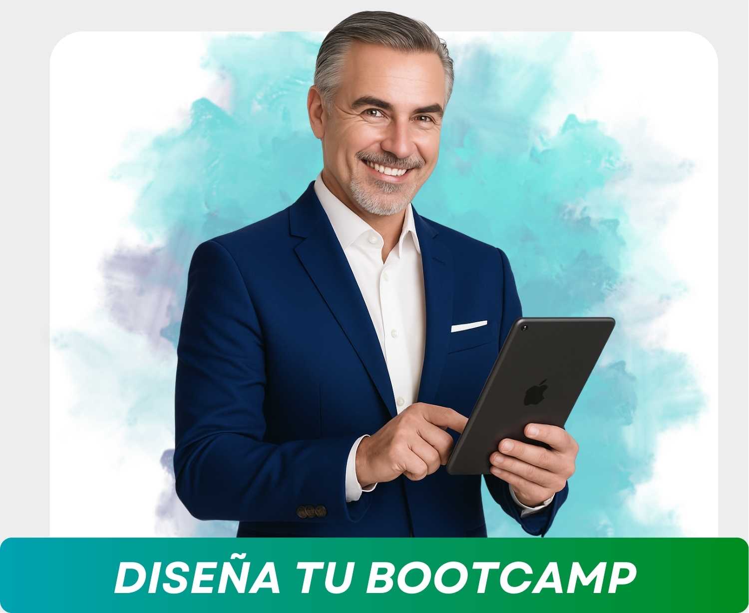 Gerente con una tablet promocionando Cursos online en vivo en Chile