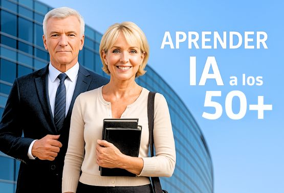 Dos ejecutivos senior (Hombre y Mujer), motivados a aprender IA en cursos online en Chile