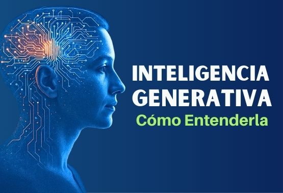 Cara robotica-humana que hace referencia a la inteligencia generativa y la necesidad de aprender en un curso online