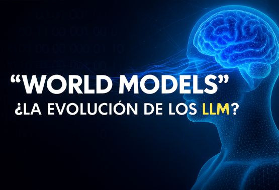 de fondo una forma eu representa la Inteligencia Artificial, explicando Online en Vivo que son los World Models