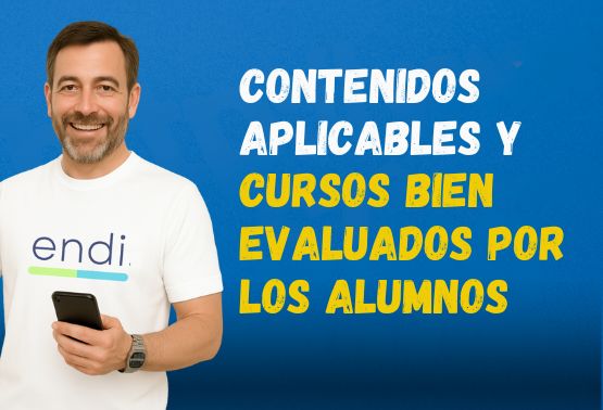 Hombre con polera endi, refiendose a la calidad de nuestros cursos online