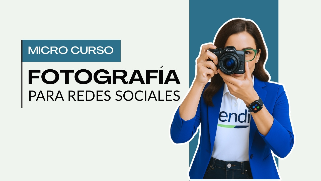 Persona anunciando micro curso online Fotografia