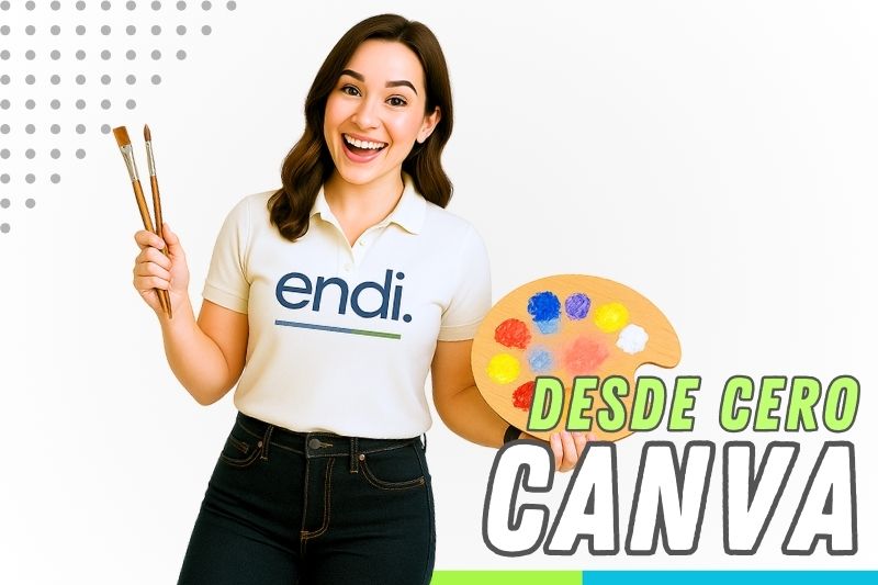 Mujer con una paleta de colores presentando curso online canva desde cero