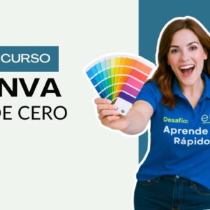 Persona anunciando micro curso online Canva desde cero