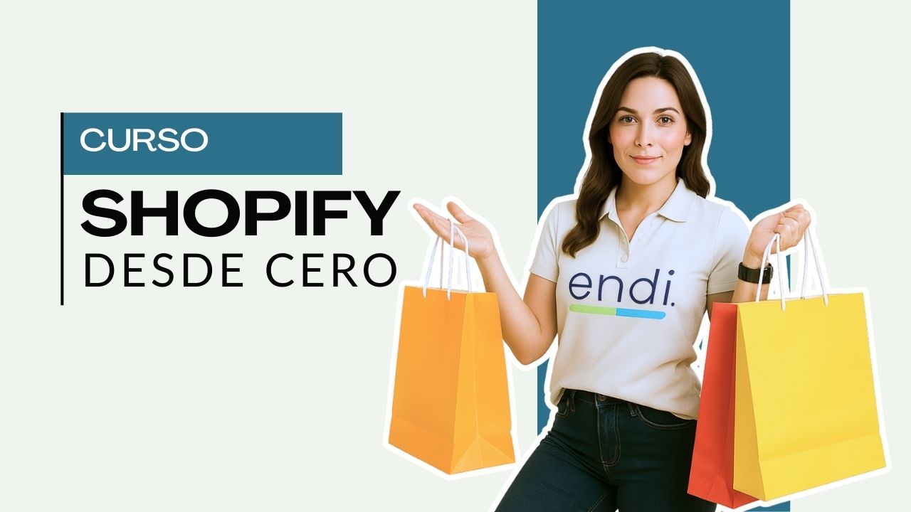 MUJER CON BOLSAS EN LAS MANOS, PROMOCIONANDO CURSO PARA CREAR TIENDAS ONLINE EN SHOPIFY